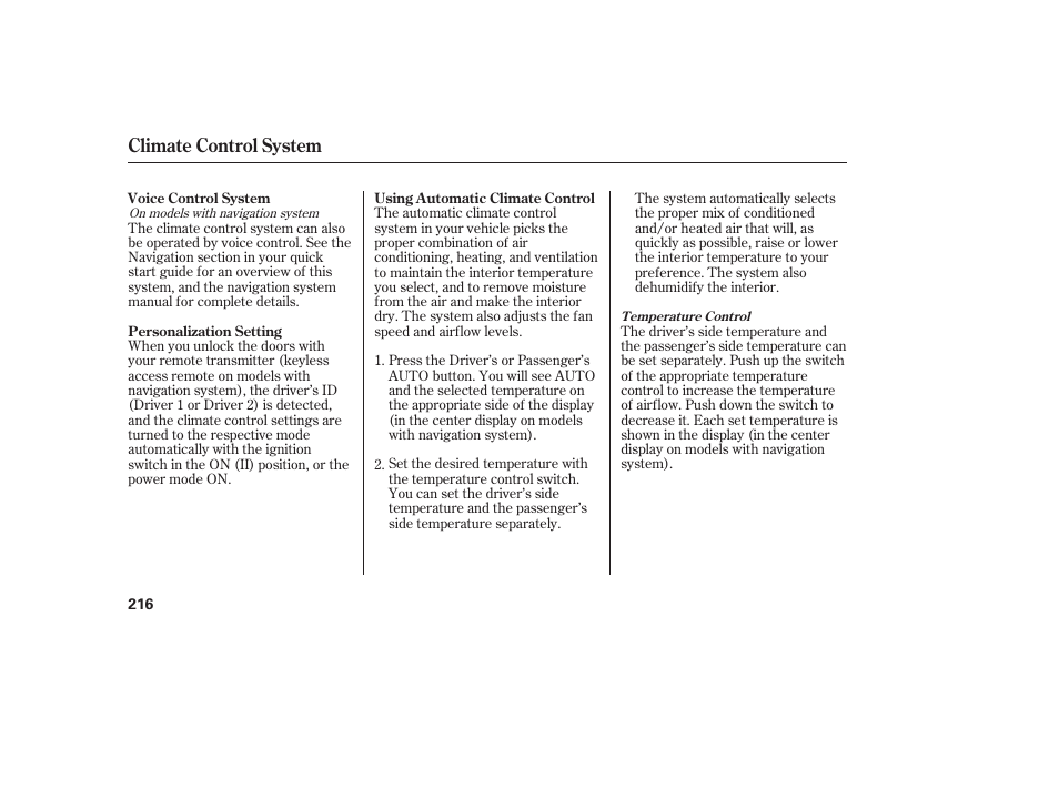 Climate control system | Acura 2009 Accord Sedan User Manual | Page 222 / 650