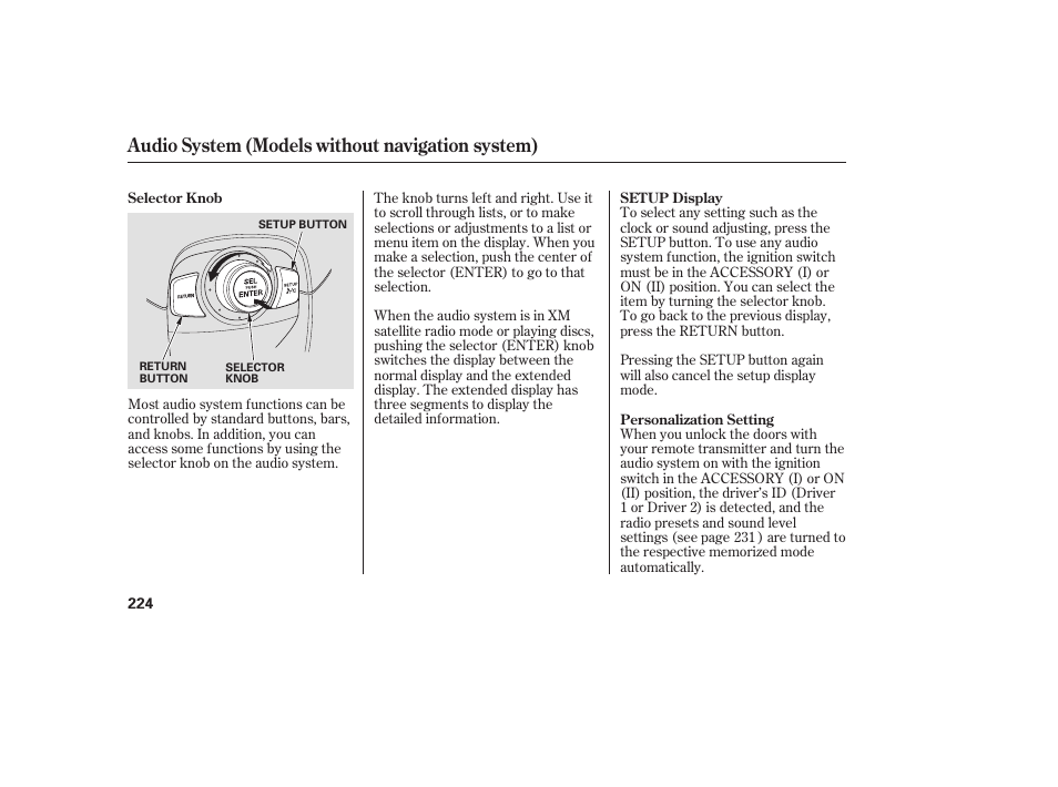 Audio system (models without navigation system) | Acura 2009 Accord Sedan User Manual | Page 230 / 650
