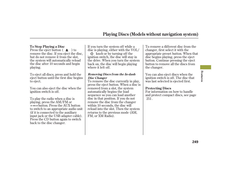 Playing discs (models without navigation system) | Acura 2009 Accord Sedan User Manual | Page 255 / 650