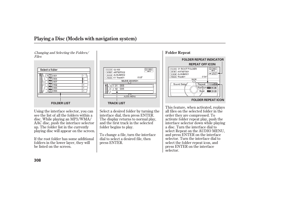 Playing a disc (models with navigation system) | Acura 2009 Accord Sedan User Manual | Page 314 / 650