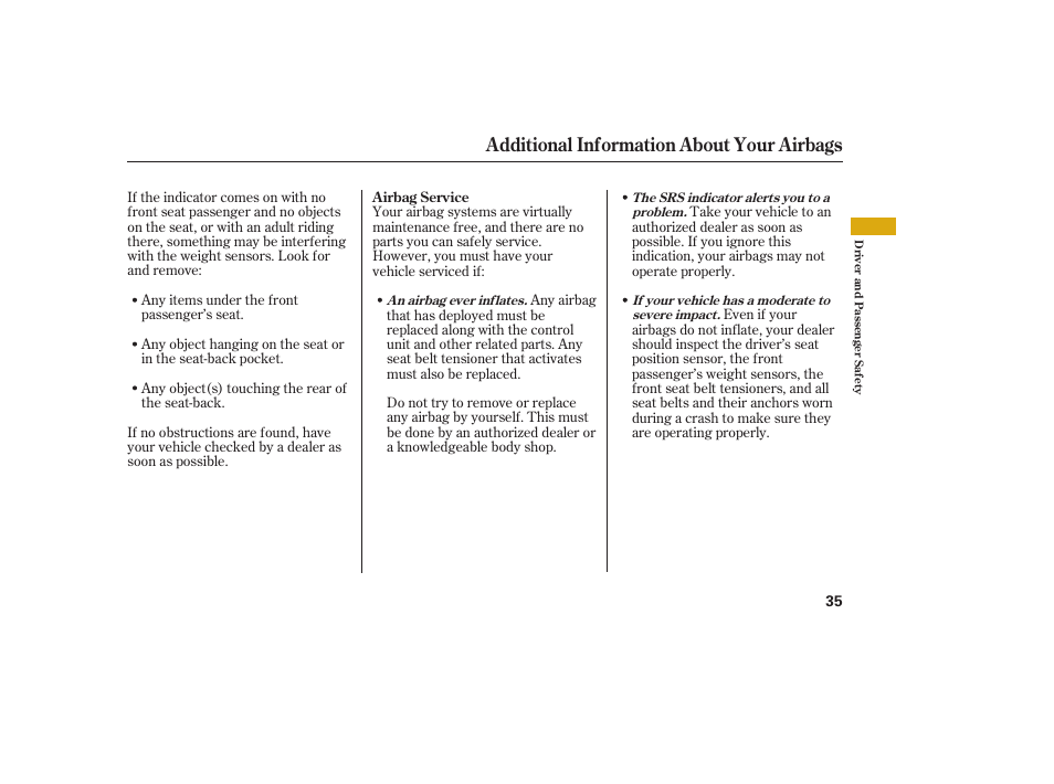 Additional information about your airbags | Acura 2009 Accord Sedan User Manual | Page 41 / 650