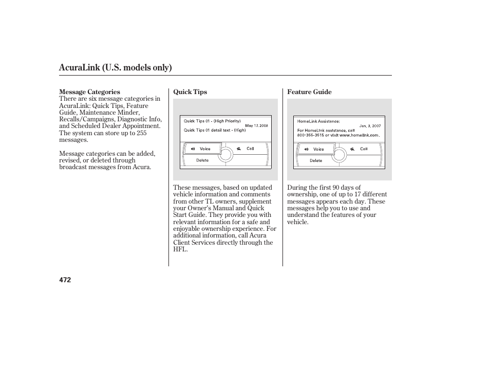 Acuralink (u.s. models only) | Acura 2009 Accord Sedan User Manual | Page 478 / 650