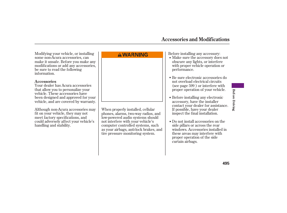Accessories and modifications | Acura 2009 Accord Sedan User Manual | Page 501 / 650