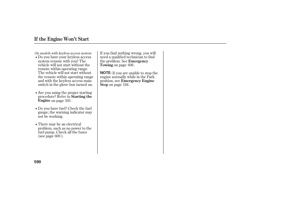 If the engine won’t start | Acura 2009 Accord Sedan User Manual | Page 596 / 650