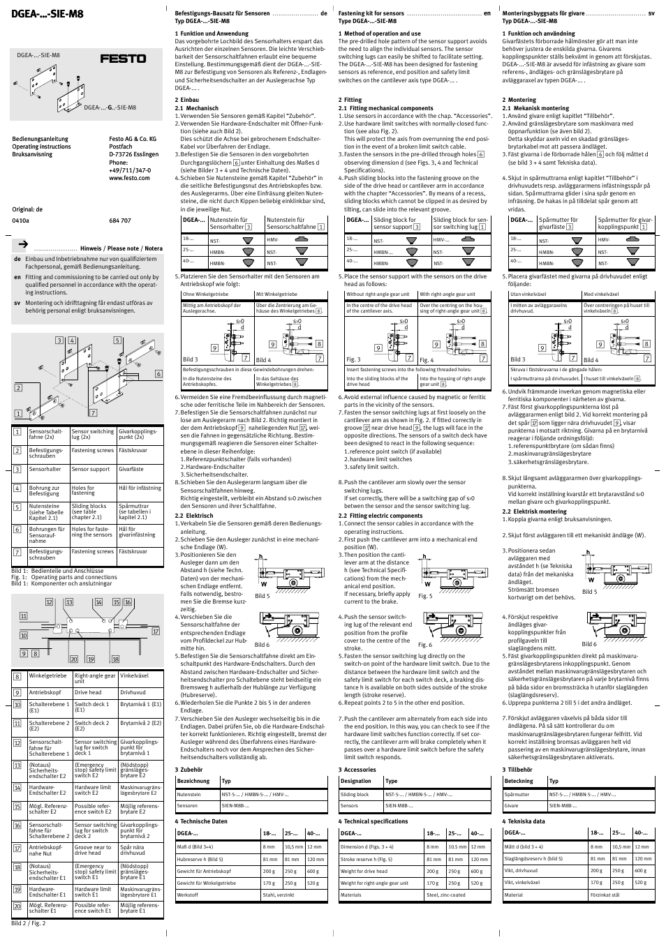 Festo Принадлежности для модулей перемещения HSW User Manual | 2 pages