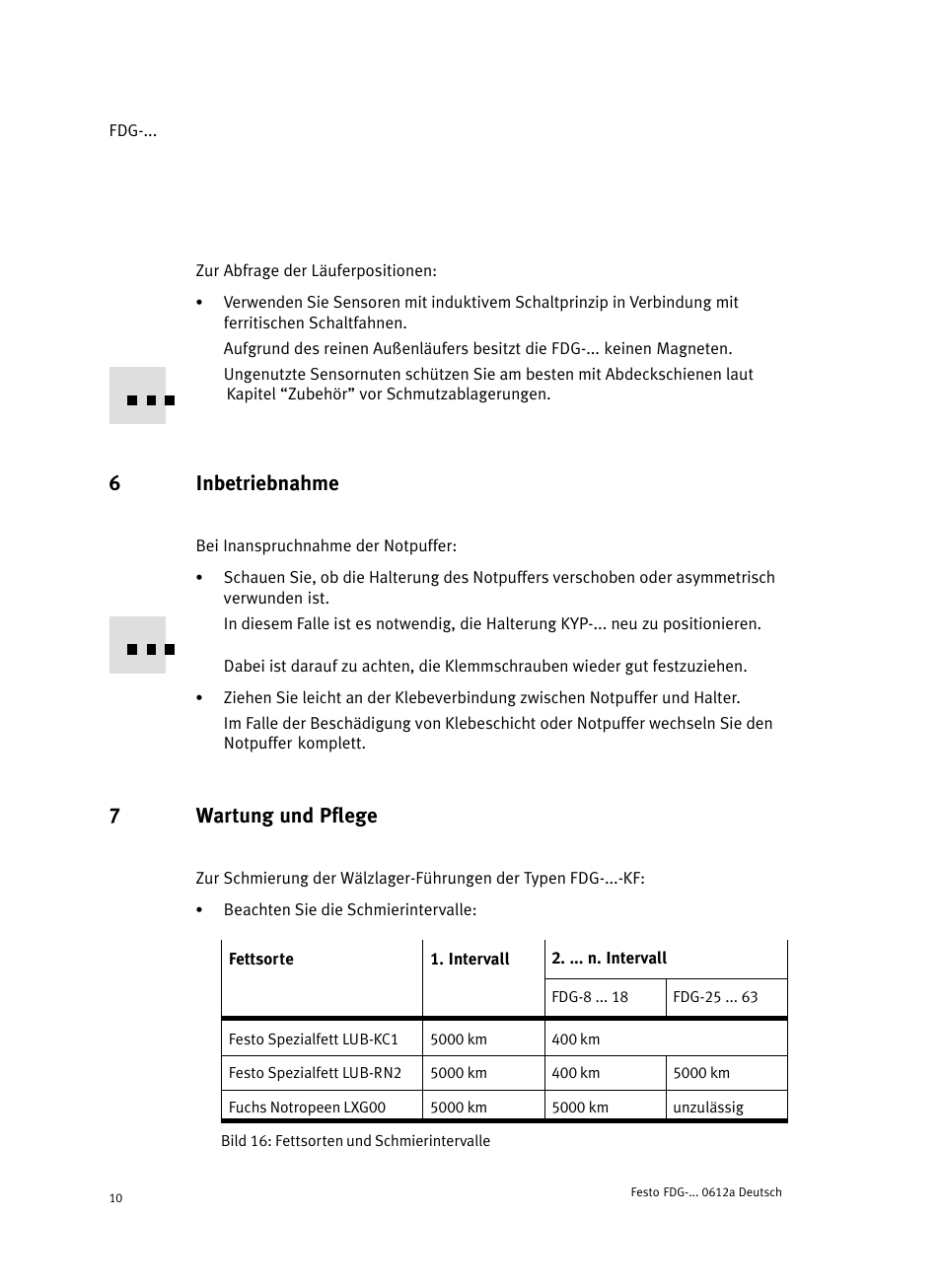 6 inbetriebnahme, 7 wartung und pflege, 6inbetriebnahme | 7wartung und pflege | Festo Направляющая FDG User Manual | Page 10 / 64