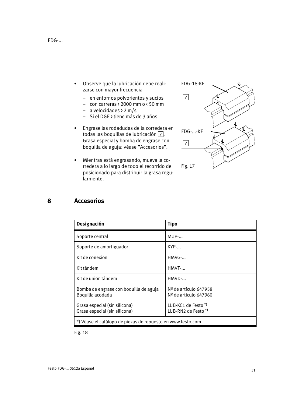 8 accesorios, 8accesorios | Festo Направляющая FDG User Manual | Page 31 / 64