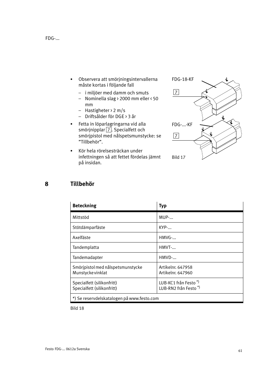 8 tillbehör, 8tillbehör | Festo Направляющая FDG User Manual | Page 61 / 64