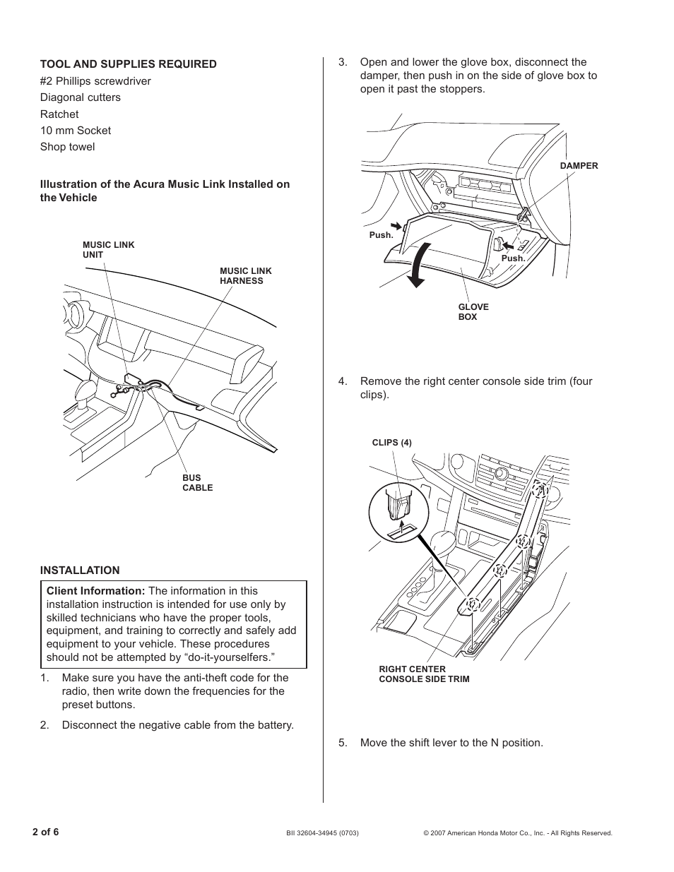 Acura Music Link BII32604-34945 RDX User Manual | Page 2 / 6