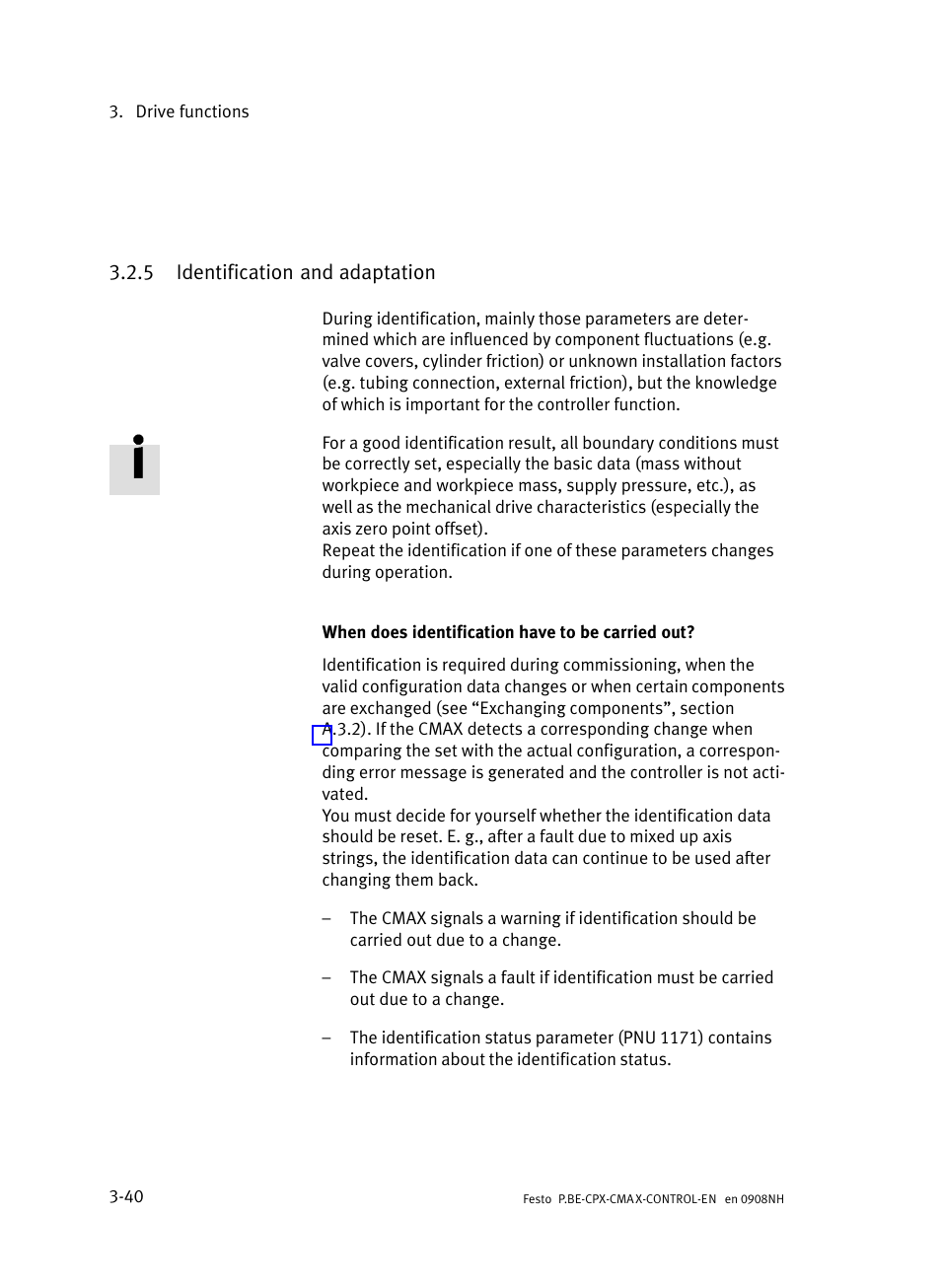5 identification and adaptation, Identification and adaptation | Festo Контроллер позиционирования CPX-CMAX User Manual | Page 102 / 446