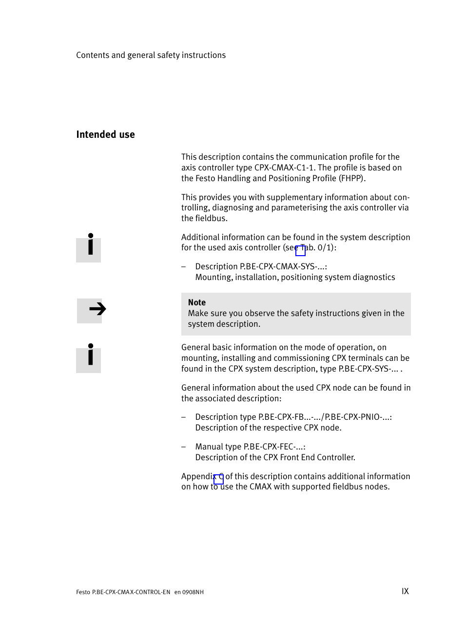 Intended use | Festo Контроллер позиционирования CPX-CMAX User Manual | Page 11 / 446