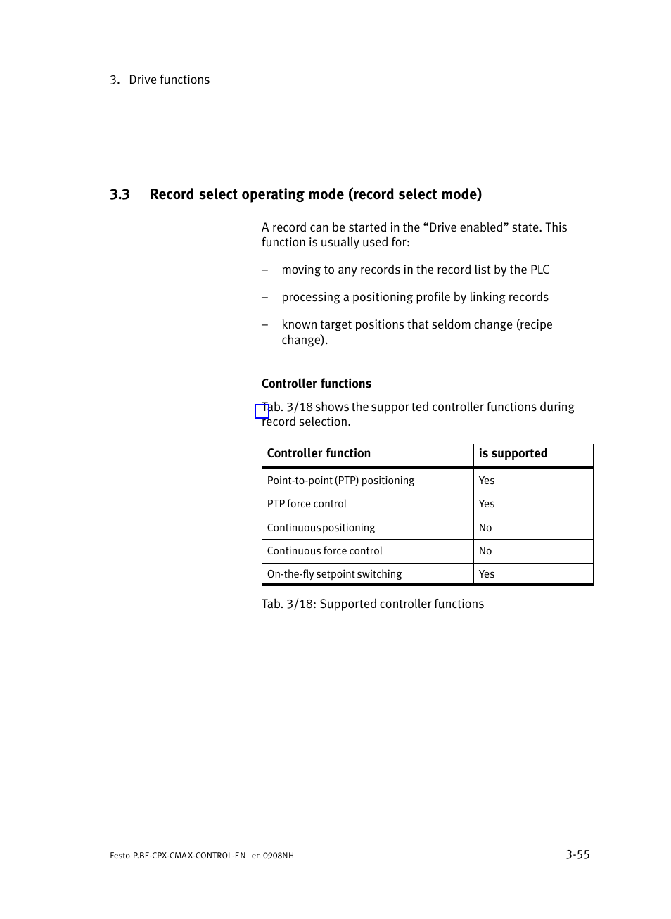 Record select operating mode (record select mode) | Festo Контроллер позиционирования CPX-CMAX User Manual | Page 117 / 446