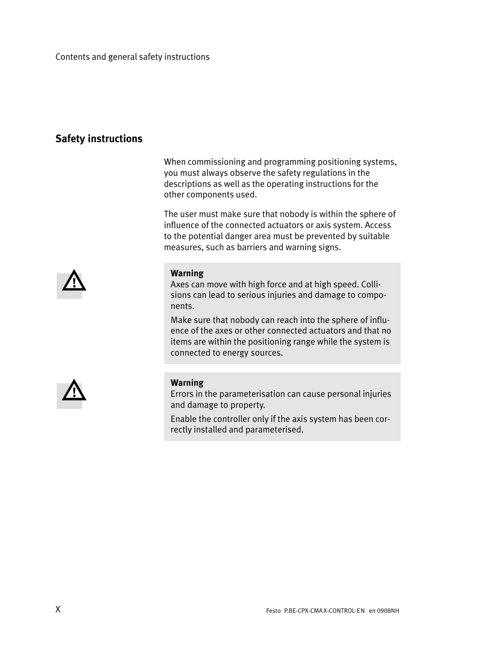 Safety instructions | Festo Контроллер позиционирования CPX-CMAX User Manual | Page 12 / 446