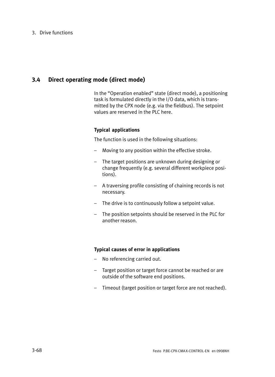 4 direct operating mode (direct mode), Direct operating mode (direct mode), Section 3.4 | Festo Контроллер позиционирования CPX-CMAX User Manual | Page 130 / 446