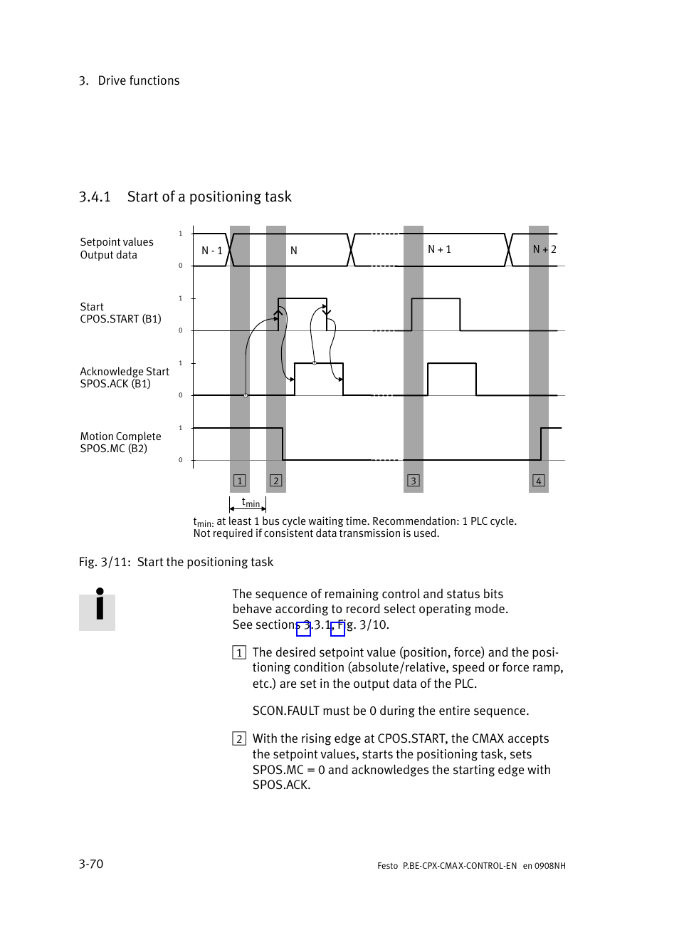 1 start of a positioning task, Start of a positioning task | Festo Контроллер позиционирования CPX-CMAX User Manual | Page 132 / 446