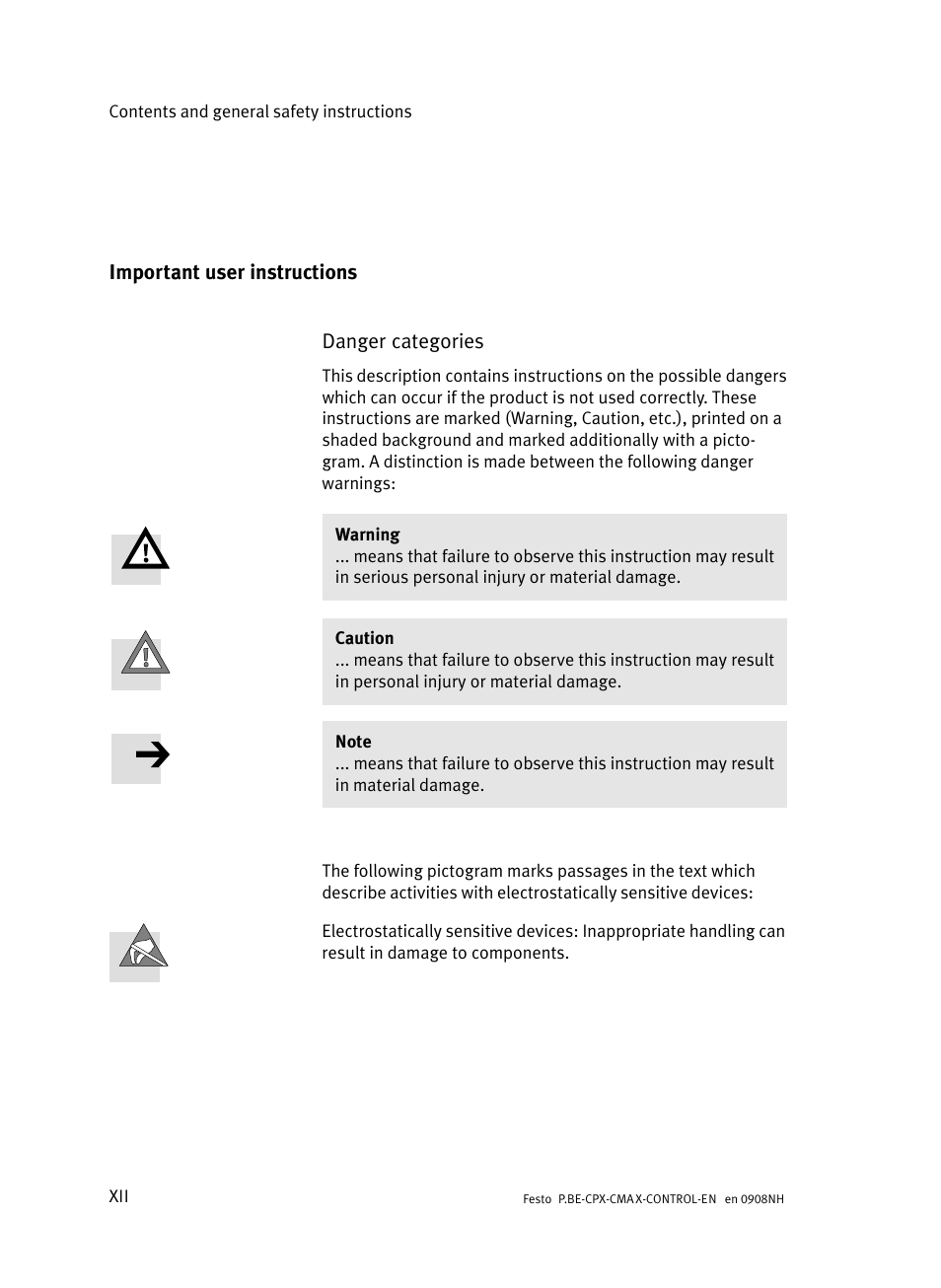 Important user instructions | Festo Контроллер позиционирования CPX-CMAX User Manual | Page 14 / 446