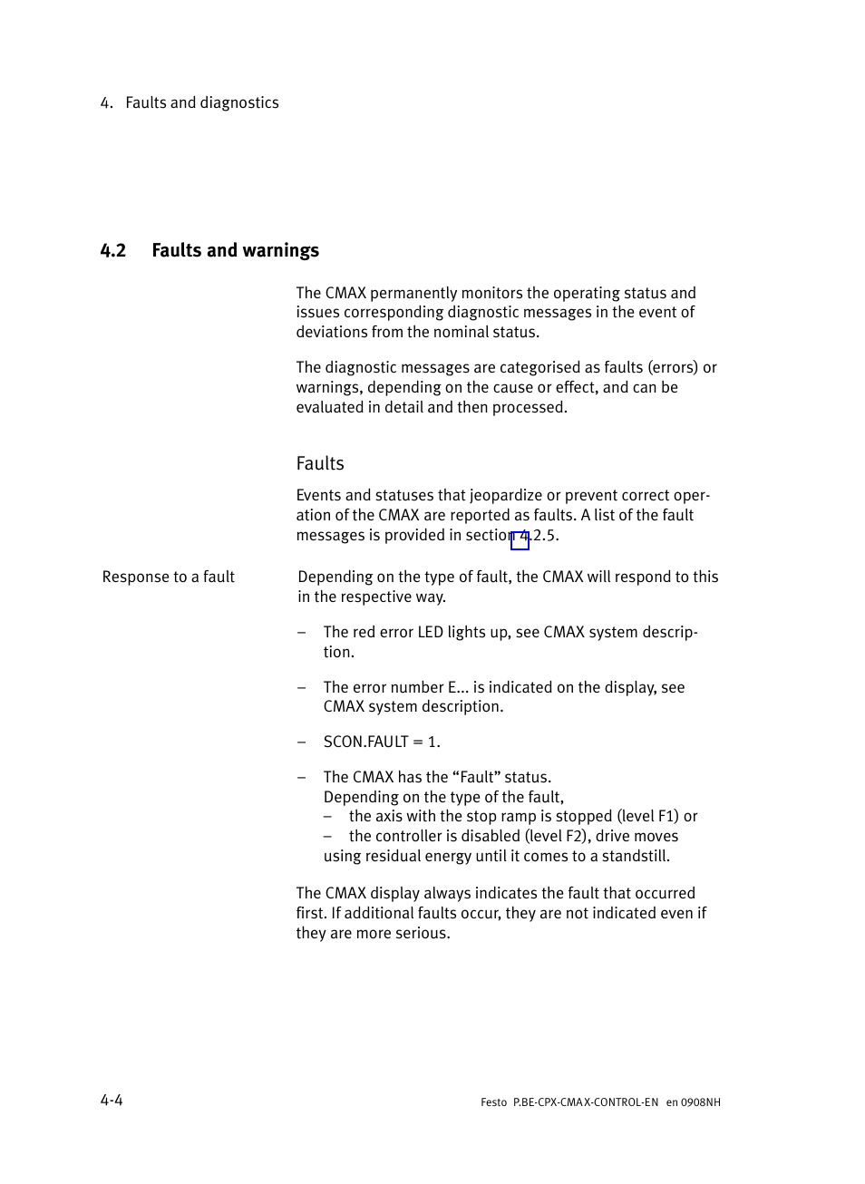 2 faults and warnings, Faults and warnings | Festo Контроллер позиционирования CPX-CMAX User Manual | Page 140 / 446