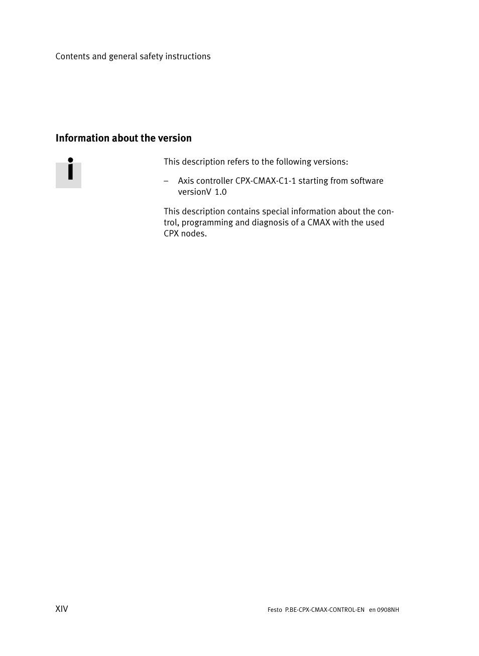 Information about the version | Festo Контроллер позиционирования CPX-CMAX User Manual | Page 16 / 446