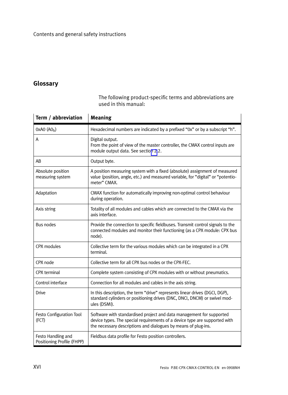 Glossary | Festo Контроллер позиционирования CPX-CMAX User Manual | Page 18 / 446