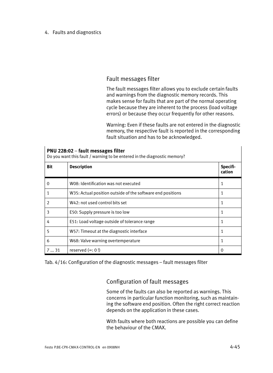 Fault messages filter, Configuration of fault messages | Festo Контроллер позиционирования CPX-CMAX User Manual | Page 181 / 446