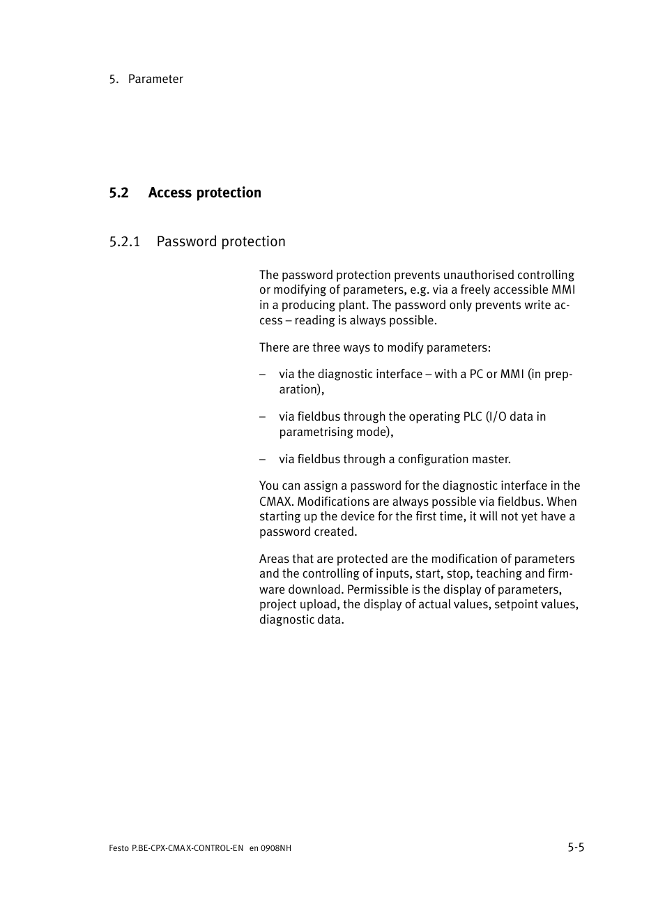 2 access protection, 1 password protection, Access protection | Password protection | Festo Контроллер позиционирования CPX-CMAX User Manual | Page 193 / 446