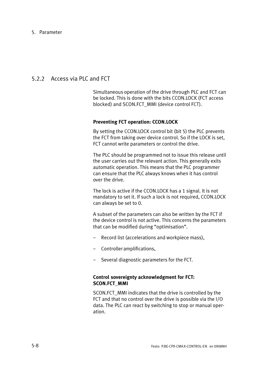 2 access via plc and fct, Access via plc and fct | Festo Контроллер позиционирования CPX-CMAX User Manual | Page 196 / 446