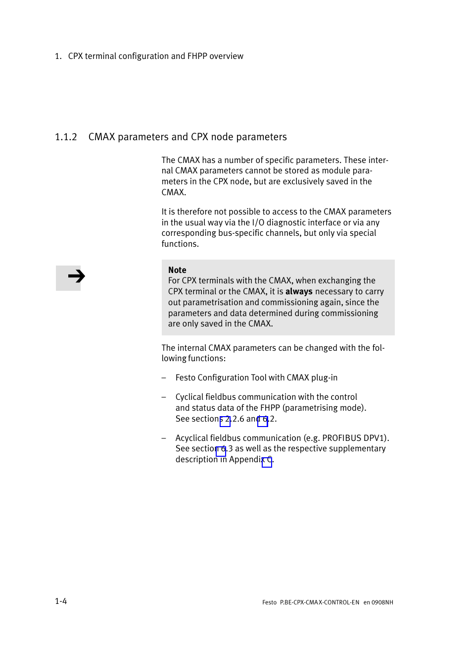 2 cmax parameters and cpx node parameters, Cmax parameters and cpx node parameters | Festo Контроллер позиционирования CPX-CMAX User Manual | Page 24 / 446