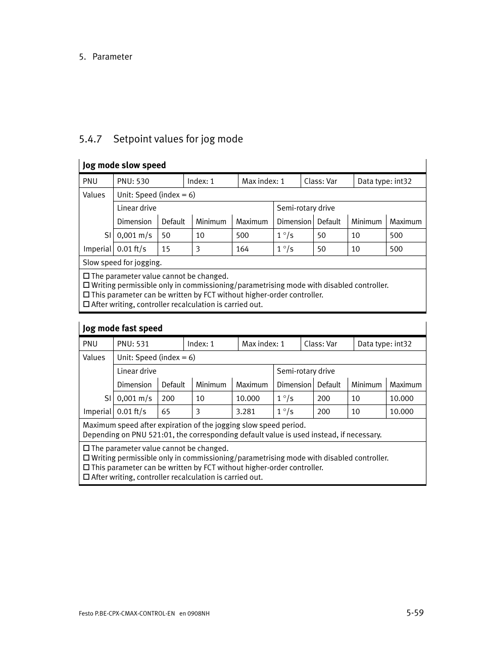 7 setpoint values for jog mode, Setpoint values for jog mode, Section 5.4.7 | Festo Контроллер позиционирования CPX-CMAX User Manual | Page 247 / 446