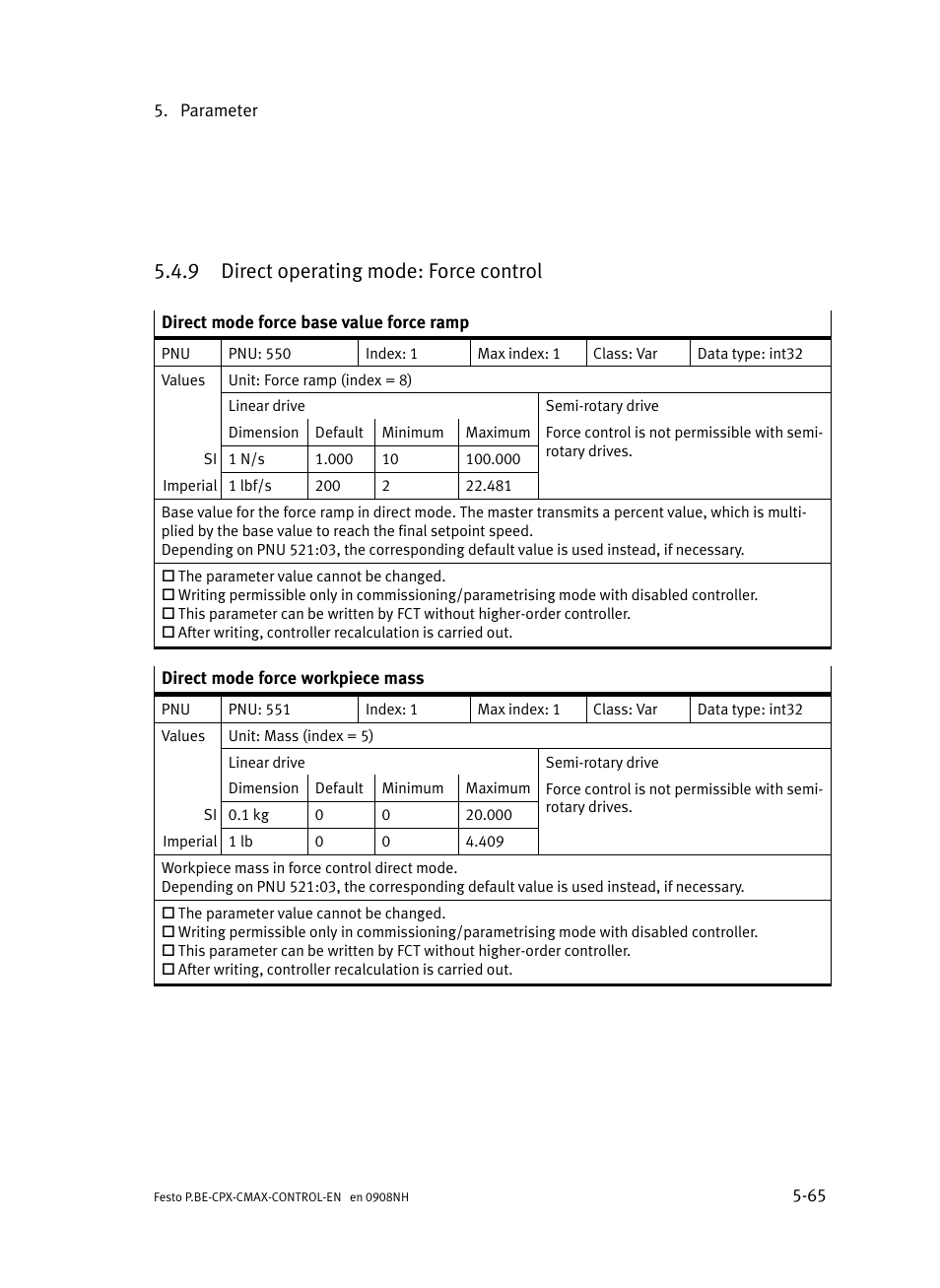 9 direct operating mode: force control, Direct operating mode: force control, And 5.4.9) | Section 5.4.9 | Festo Контроллер позиционирования CPX-CMAX User Manual | Page 253 / 446