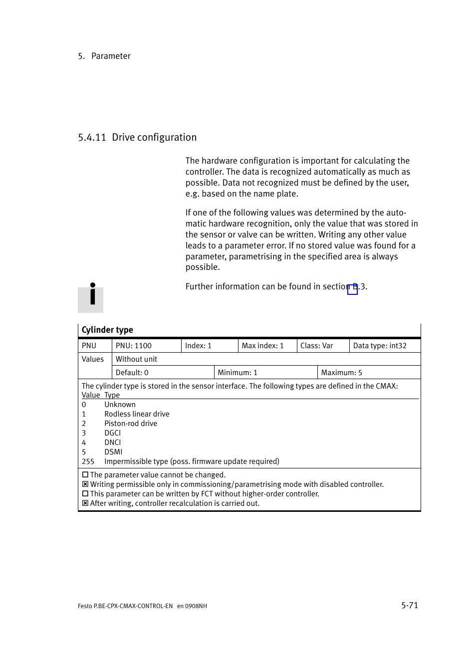 11 drive configuration, Drive configuration, Section 5.4.11 | Festo Контроллер позиционирования CPX-CMAX User Manual | Page 259 / 446
