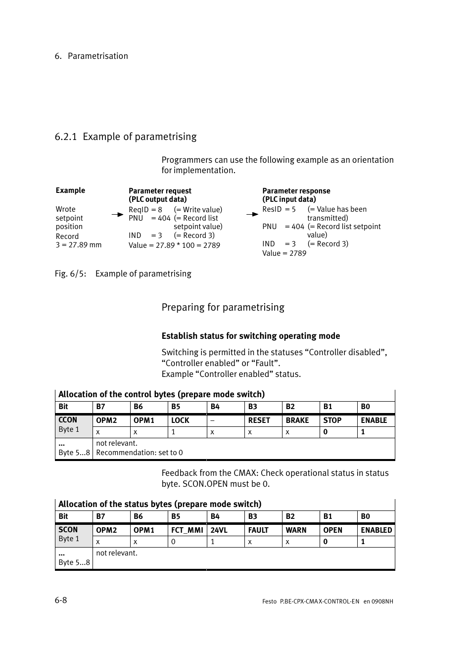 1 example of parametrising, Example of parametrising, Preparing for parametrising | Festo Контроллер позиционирования CPX-CMAX User Manual | Page 298 / 446