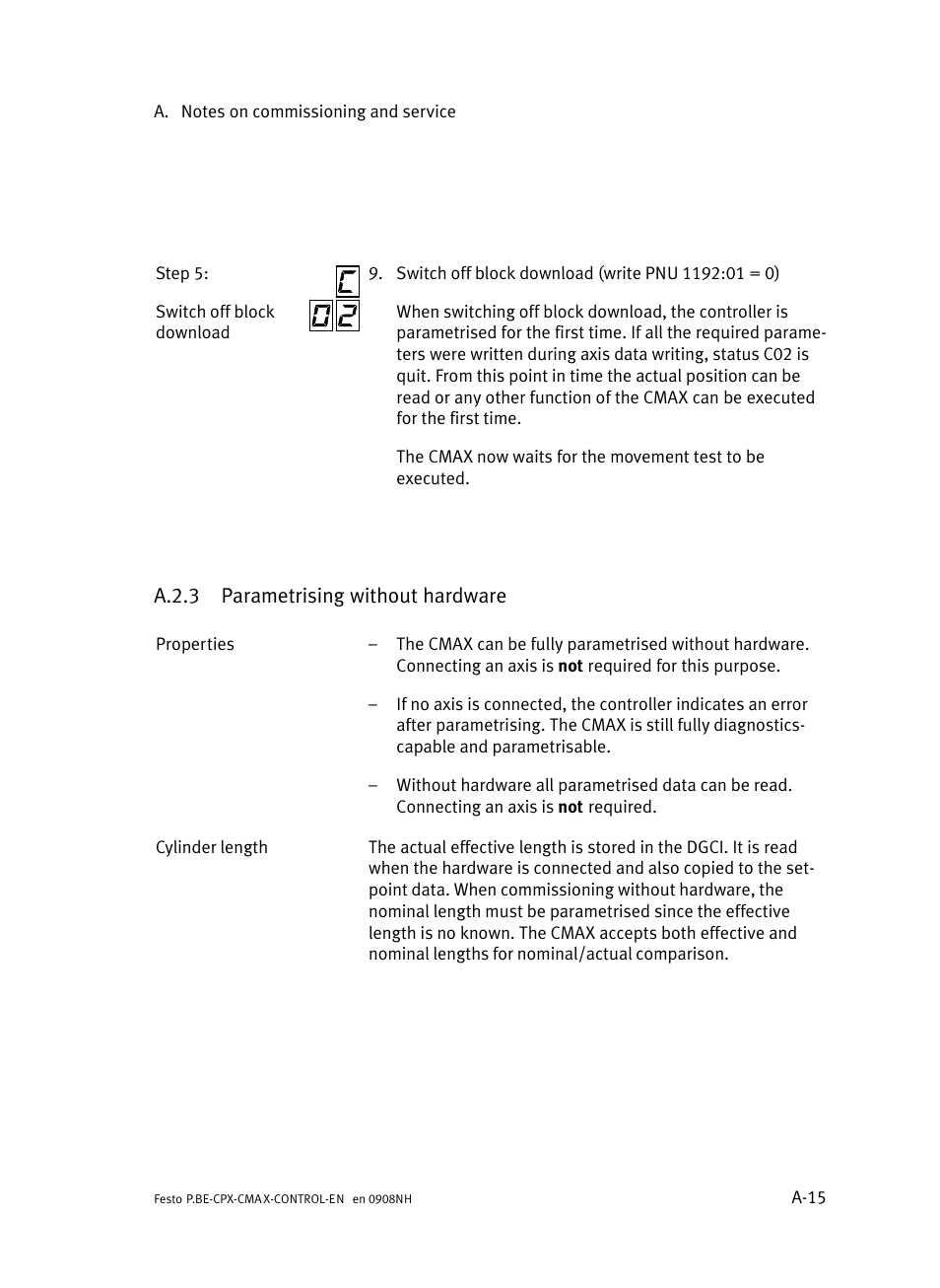 A.2.3 parametrising without hardware, A.2.3, Parametrising without hardware | A−15 | Festo Контроллер позиционирования CPX-CMAX User Manual | Page 323 / 446