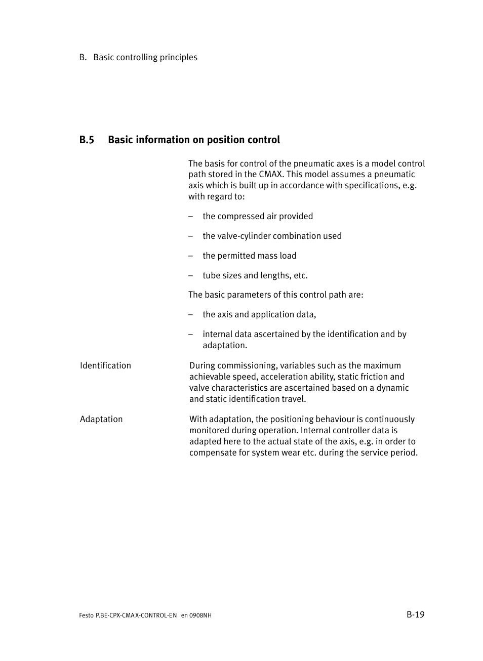 B.5 basic information on position control, Basic information on position control, B−19 | Festo Контроллер позиционирования CPX-CMAX User Manual | Page 361 / 446