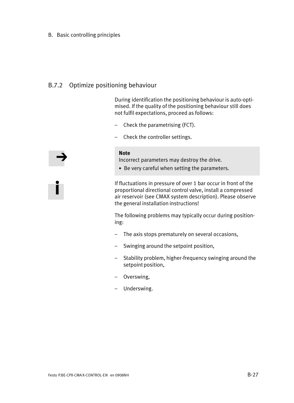 B.7.2 optimize positioning behaviour, B.7.2, Optimize positioning behaviour | B−27 | Festo Контроллер позиционирования CPX-CMAX User Manual | Page 369 / 446