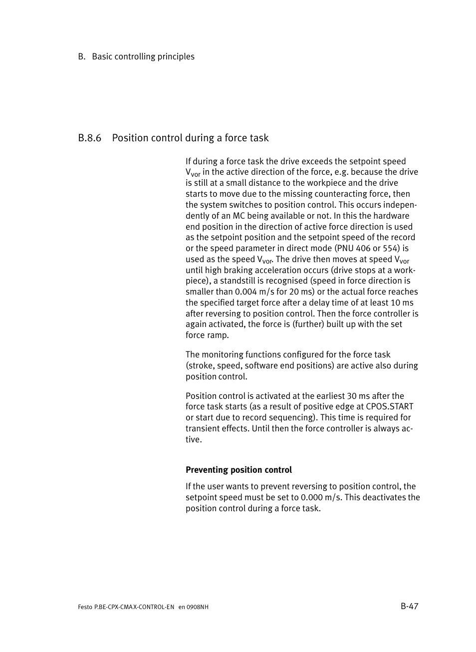 B.8.6 position control during a force task, B.8.6, Position control during a force task | B−47 | Festo Контроллер позиционирования CPX-CMAX User Manual | Page 389 / 446