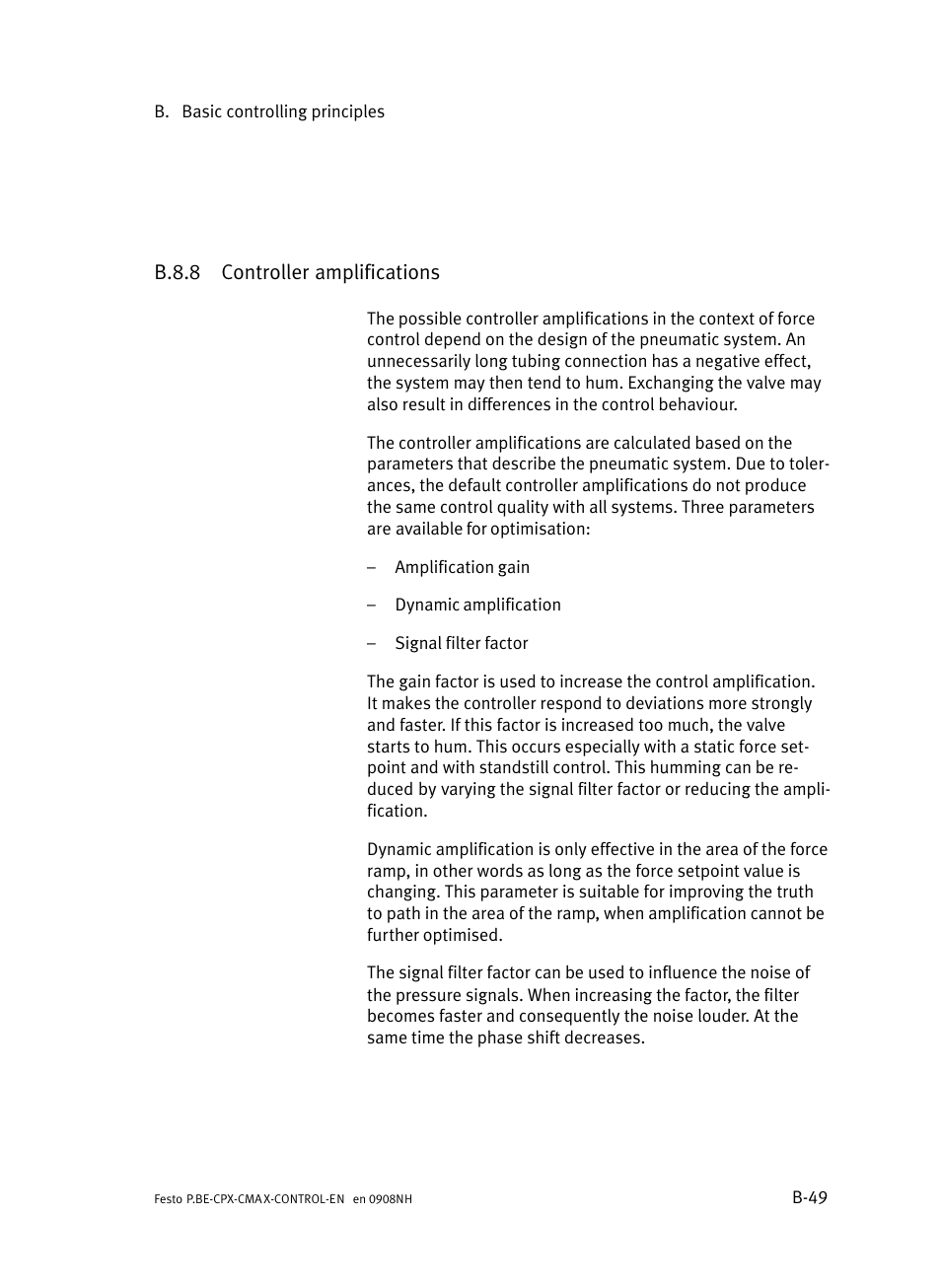 B.8.8 controller amplifications, B.8.8, Controller amplifications | B−49 | Festo Контроллер позиционирования CPX-CMAX User Manual | Page 391 / 446