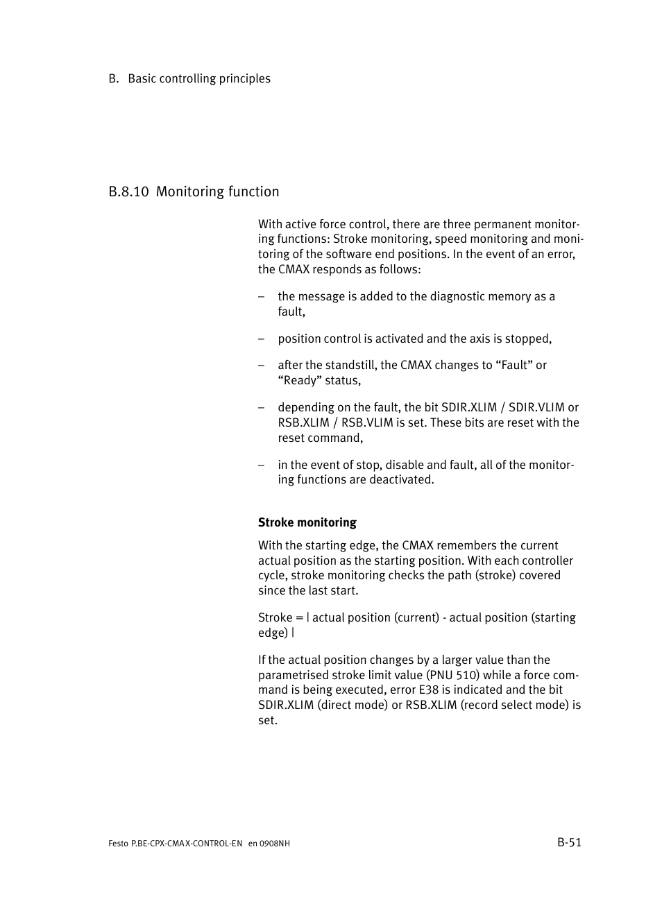 B.8.10 monitoring function, B.8.10, Monitoring function | B−51 | Festo Контроллер позиционирования CPX-CMAX User Manual | Page 393 / 446