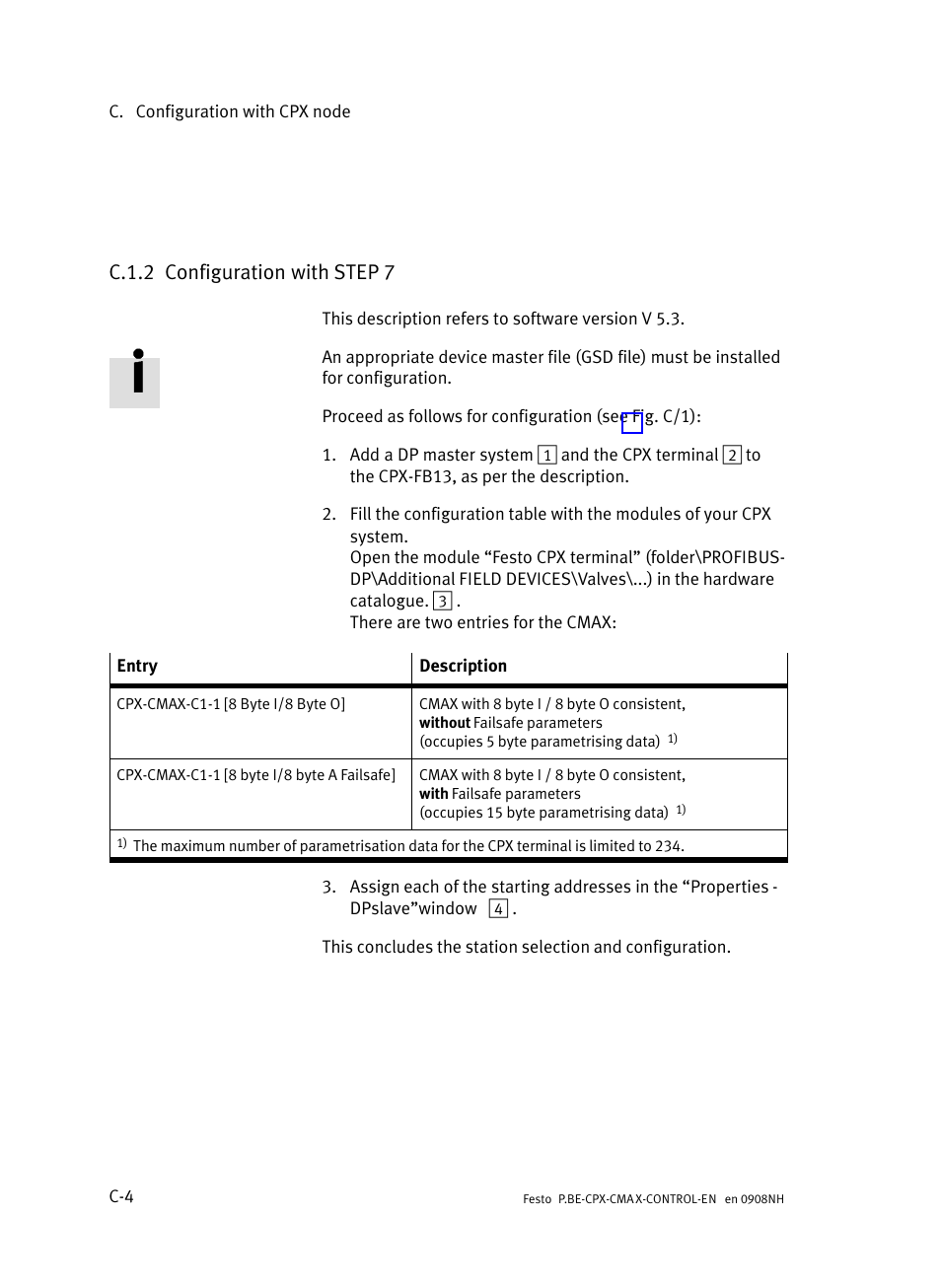 C.1.2 configuration with step 7, C.1.2, Configuration with step 7 | Festo Контроллер позиционирования CPX-CMAX User Manual | Page 402 / 446