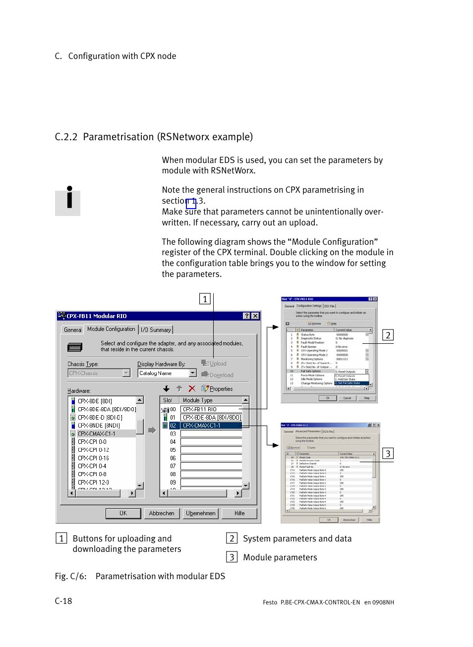 C.2.2 parametrisation (rsnetworx example), C.2.2, Parametrisation (rsnetworx example) | C−18 | Festo Контроллер позиционирования CPX-CMAX User Manual | Page 416 / 446