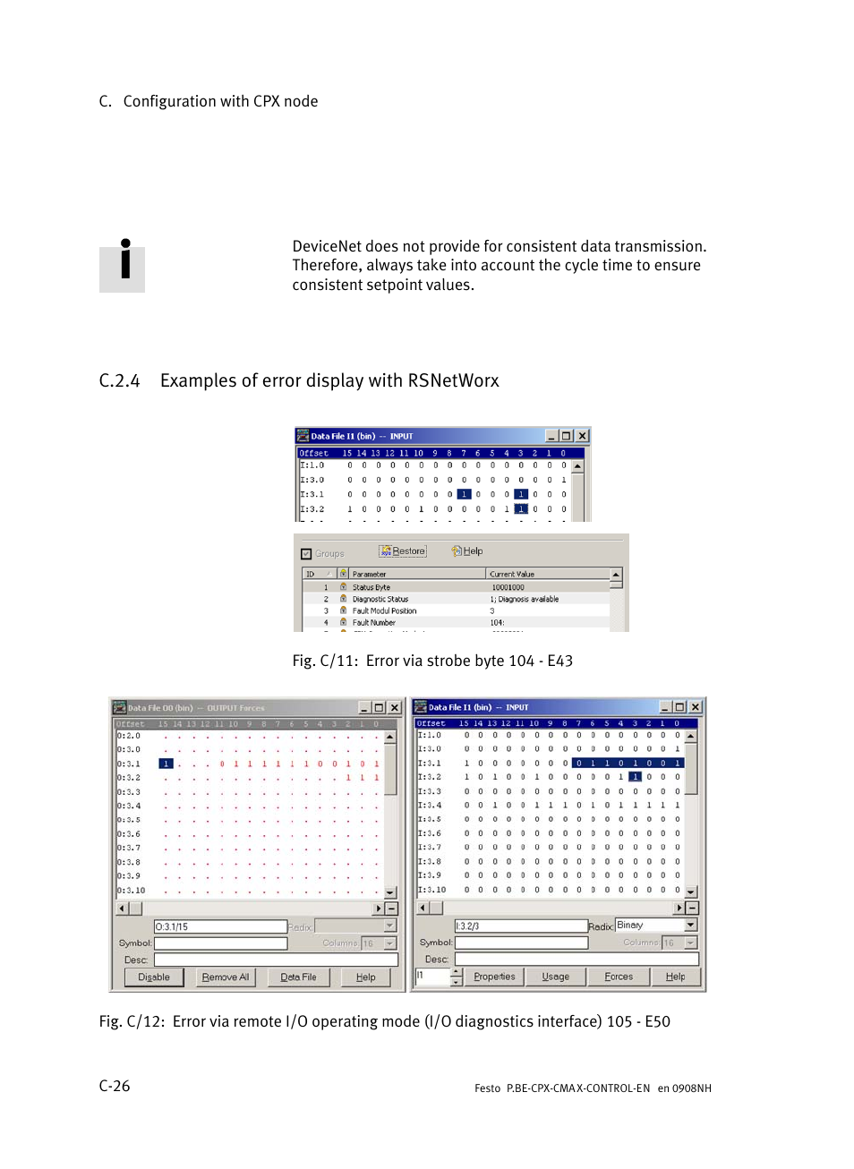 C.2.4 examples of error display with rsnetworx, C.2.4, Examples of error display with rsnetworx | C−26 | Festo Контроллер позиционирования CPX-CMAX User Manual | Page 424 / 446