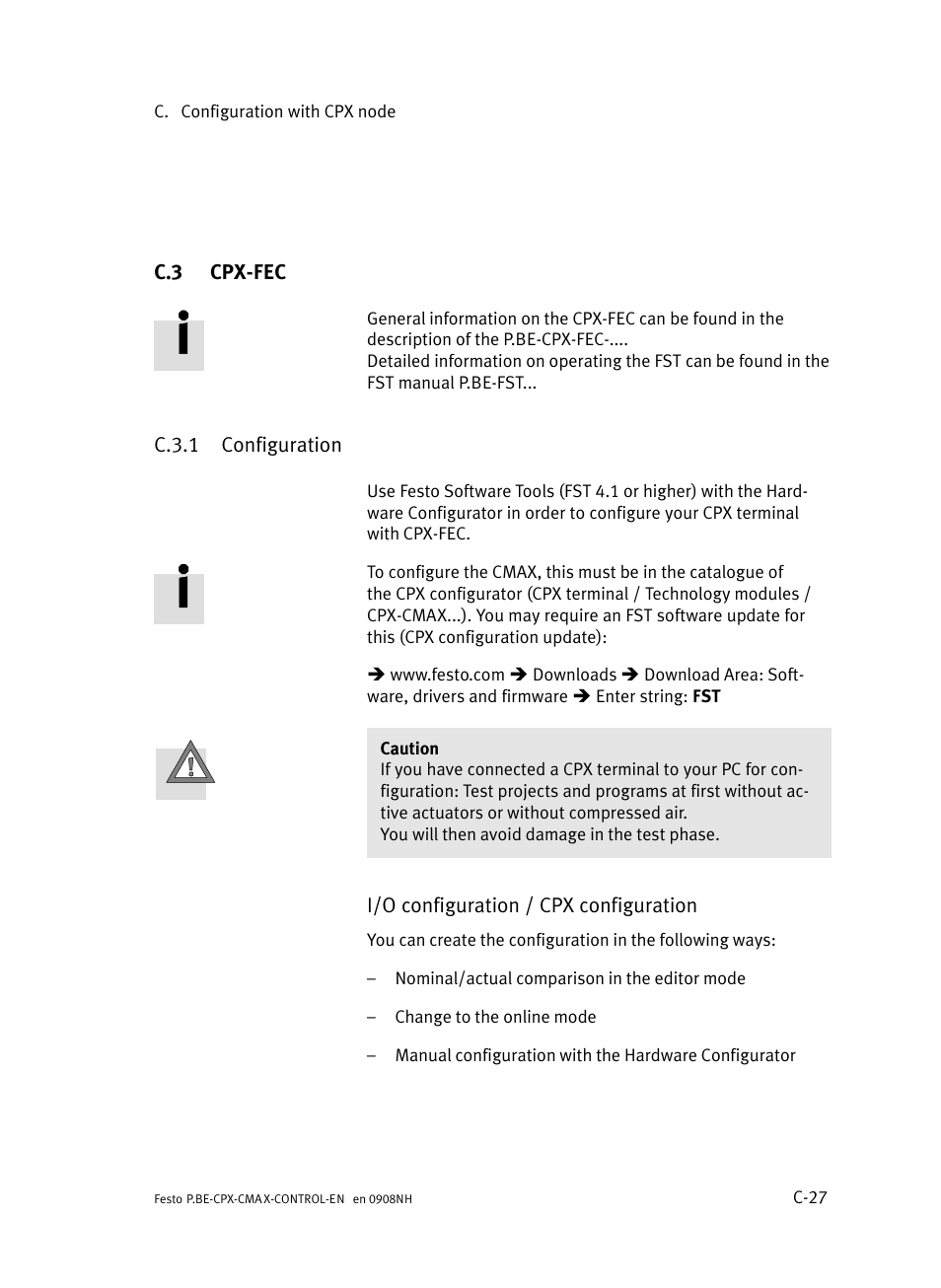 C.3 cpx-fec, C.3.1 configuration, Cpx−fec | C−27, C.3.1, Configuration, Appendix c.3 | Festo Контроллер позиционирования CPX-CMAX User Manual | Page 425 / 446