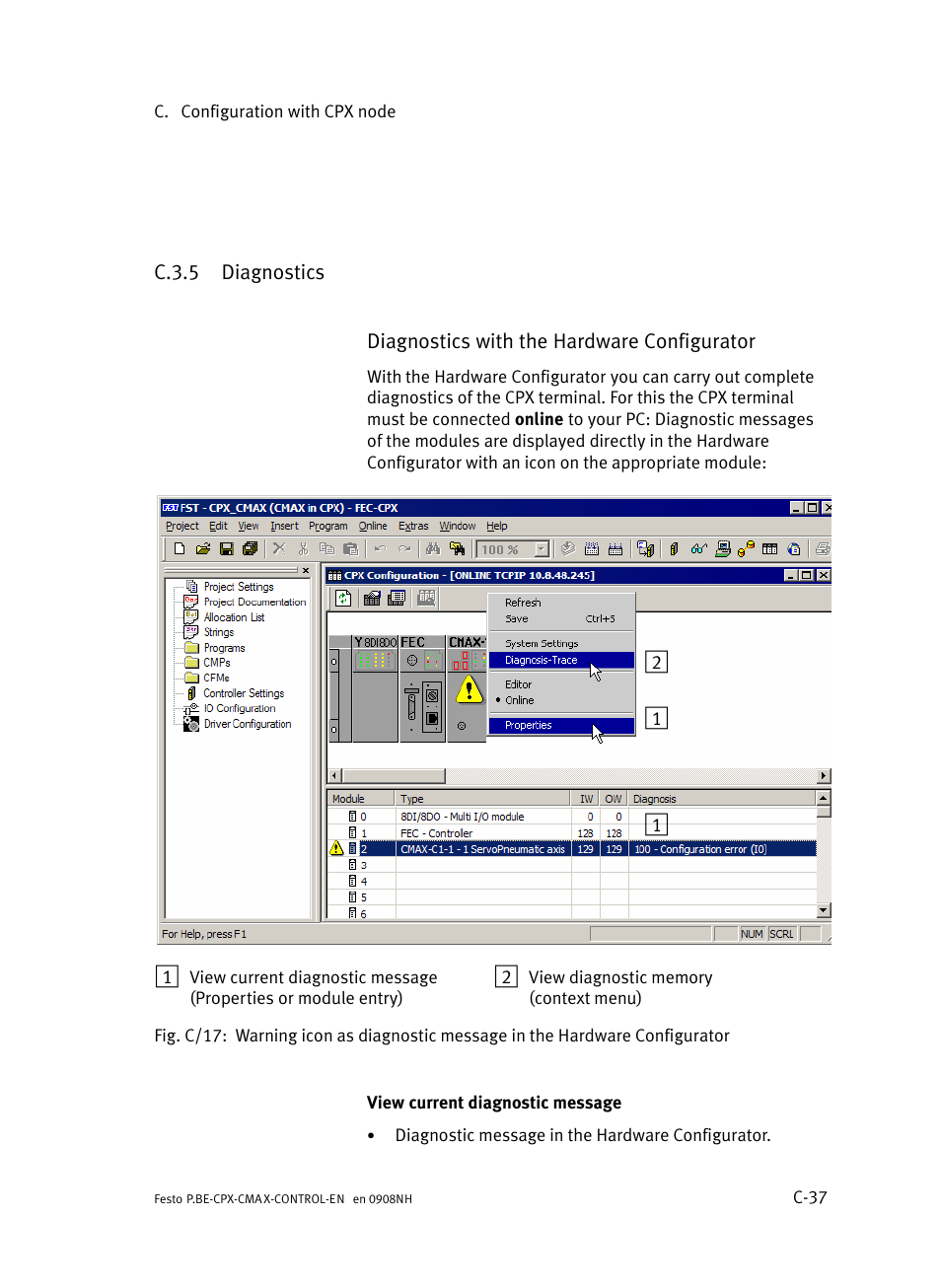 C.3.5 diagnostics, C.3.5, Diagnostics | C−37 | Festo Контроллер позиционирования CPX-CMAX User Manual | Page 435 / 446