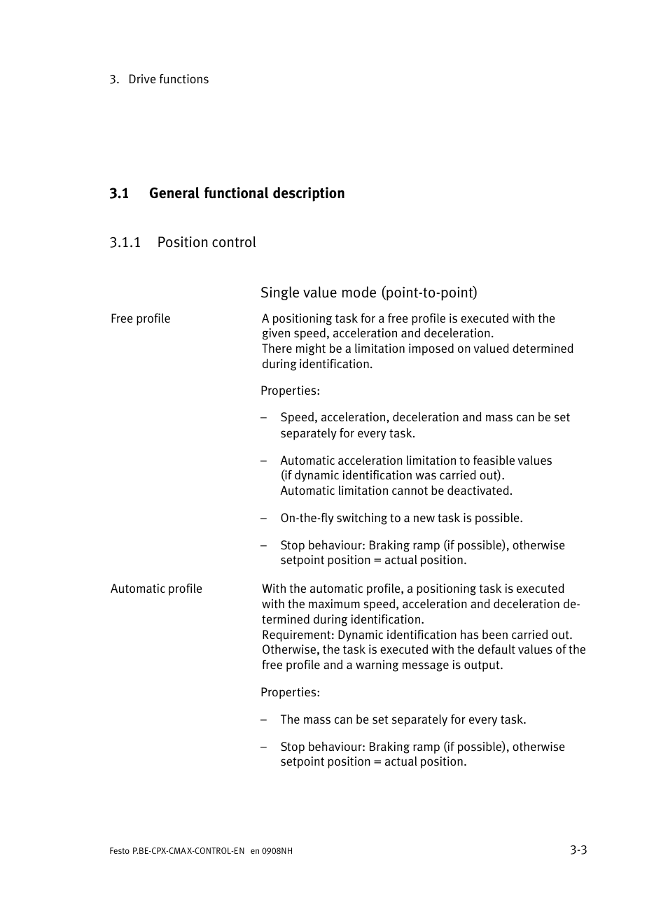 1 general functional description, 1 position control, General functional description | Position control, Section 3.1 | Festo Контроллер позиционирования CPX-CMAX User Manual | Page 65 / 446