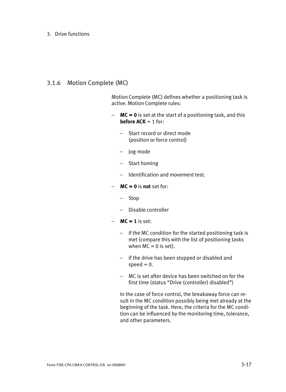 6 motion complete (mc), Motion complete (mc) | Festo Контроллер позиционирования CPX-CMAX User Manual | Page 79 / 446