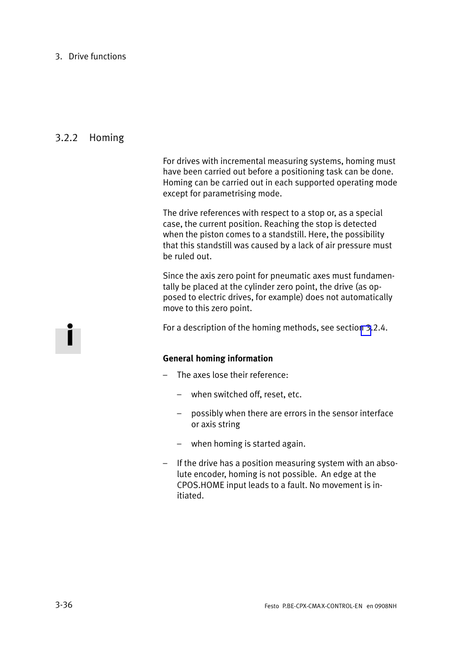 2 homing, Homing | Festo Контроллер позиционирования CPX-CMAX User Manual | Page 98 / 446