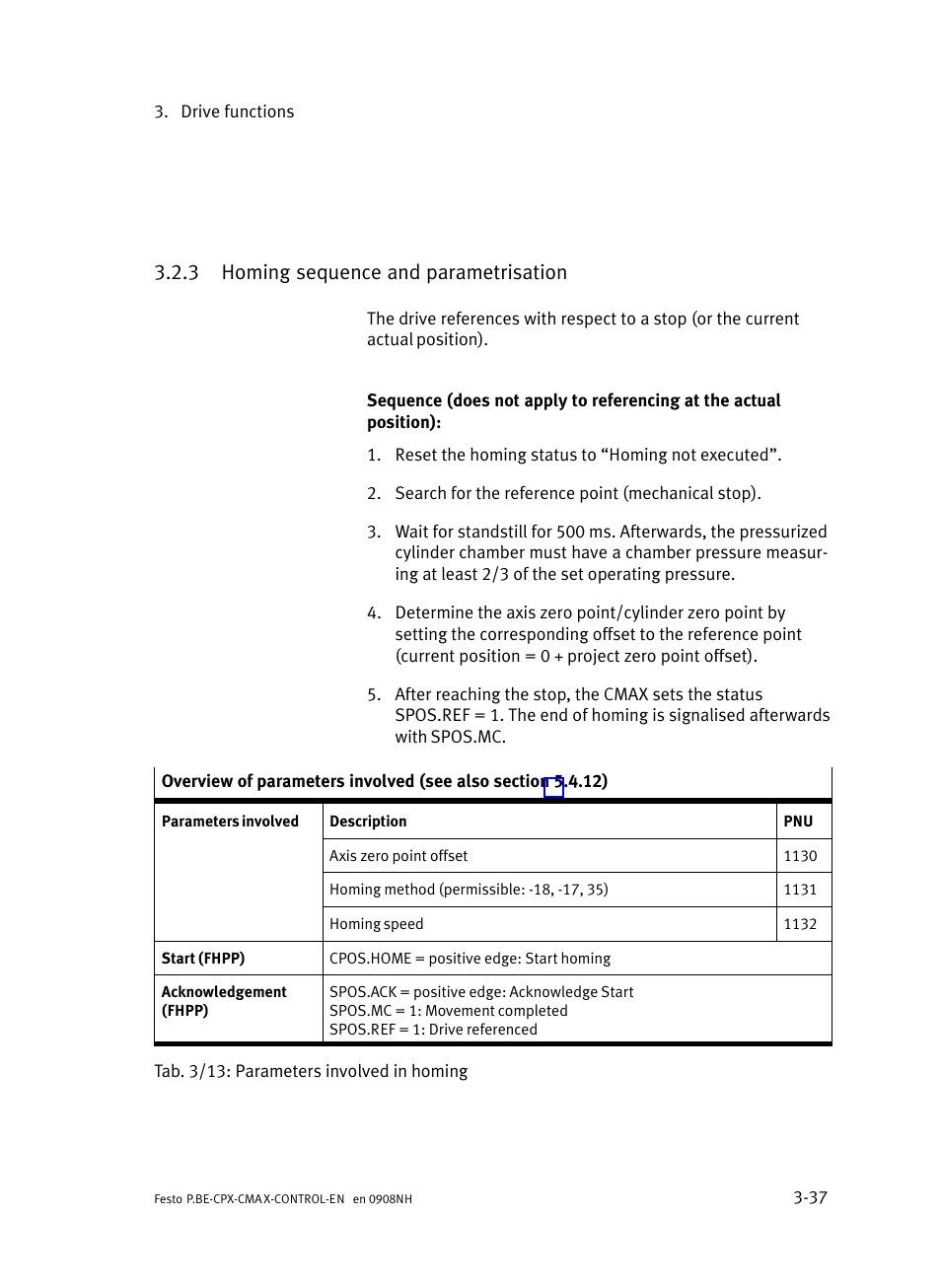 3 homing sequence and parametrisation, Homing sequence and parametrisation | Festo Контроллер позиционирования CPX-CMAX User Manual | Page 99 / 446