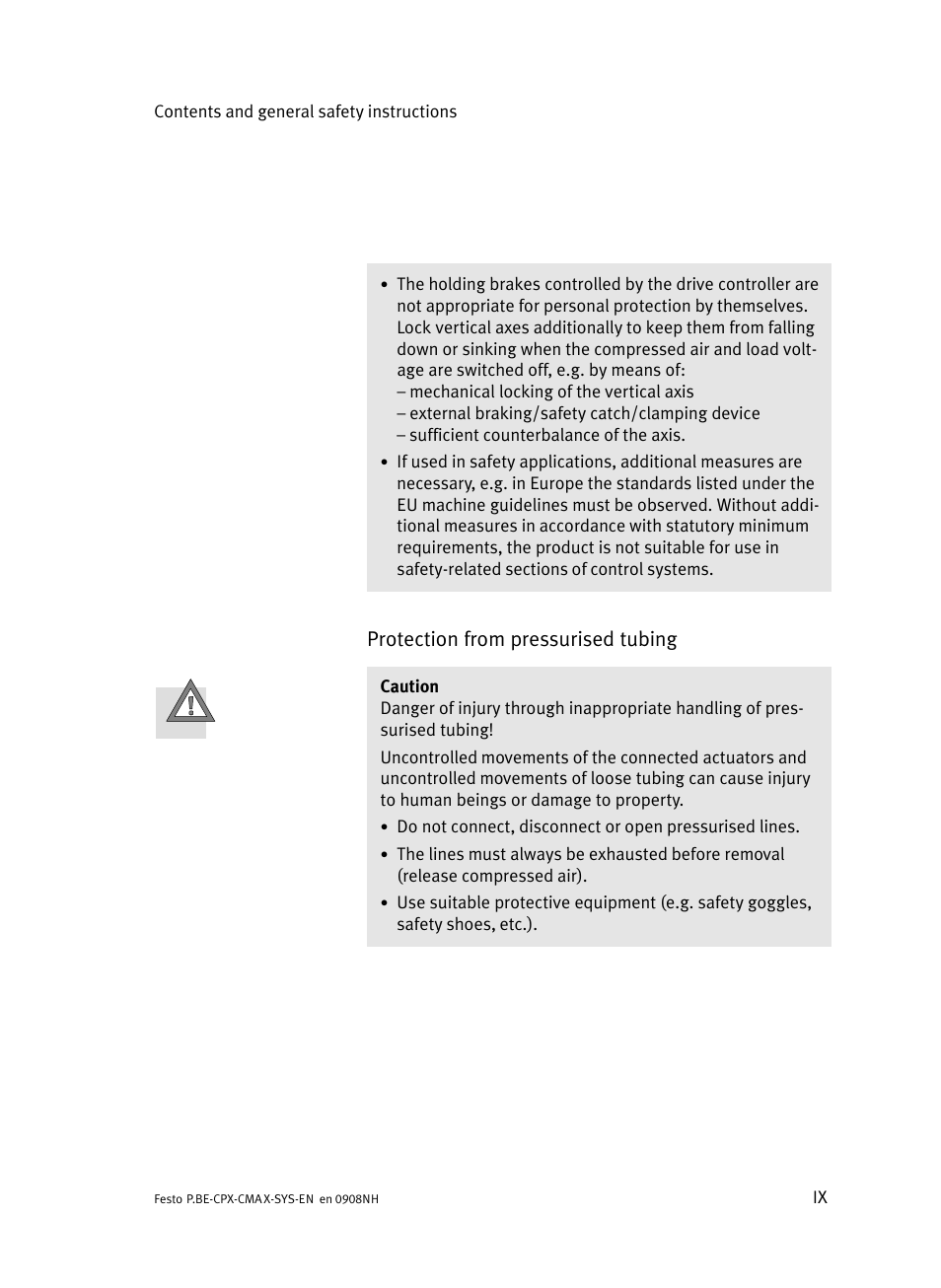 Protection from pressurised tubing | Festo Контроллер позиционирования CPX-CMAX User Manual | Page 11 / 176