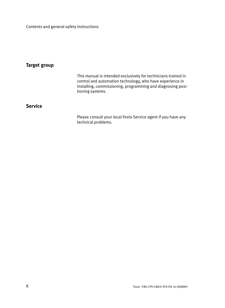 Target group, Service | Festo Контроллер позиционирования CPX-CMAX User Manual | Page 12 / 176