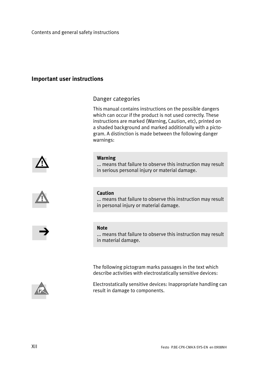 Important user instructions | Festo Контроллер позиционирования CPX-CMAX User Manual | Page 14 / 176