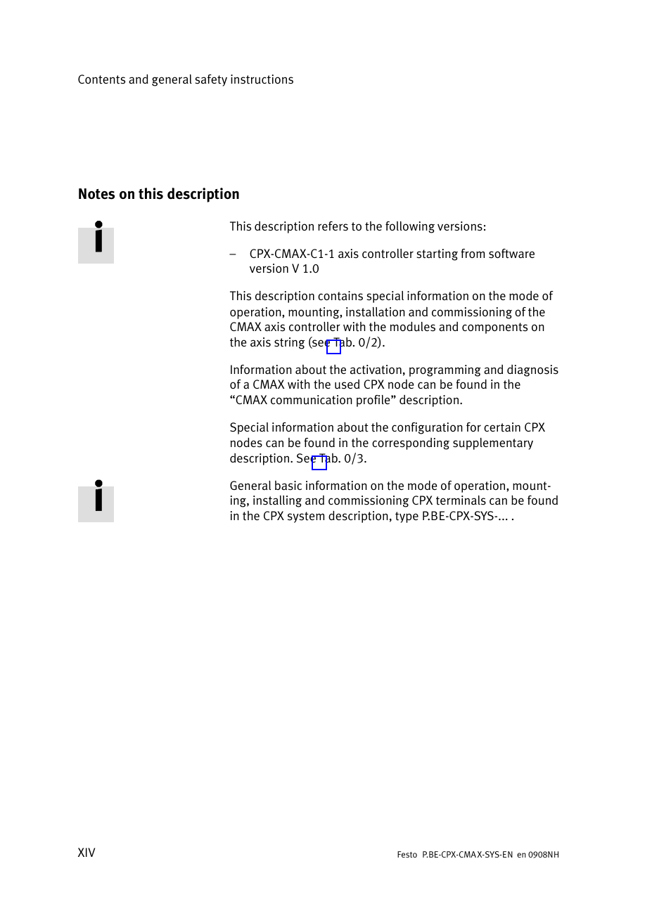 Notes on this description | Festo Контроллер позиционирования CPX-CMAX User Manual | Page 16 / 176